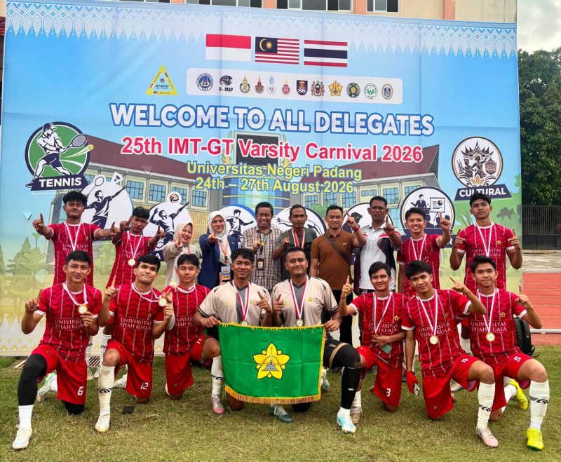 Tim Mini Soccer USK meraih emas di ajang IMT GT 2026 di Universitas Negeri Padang, Rabu (26/8/2026)